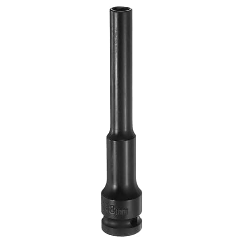 Image of Sourcing Map Deep Thin Wall 6 Point 1/2" Square Drive Socket - 8mm Metric Impact Socket 5" Extra Long, Phosphated CR-V Steel Industrial Grade for Spindle Axle Nut, Black