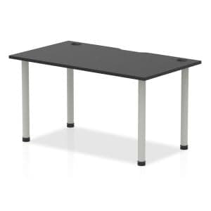 Image of Dynamic Office Solutions Impulse Black Series 1400 x 800mm Straight Table Black Top with Cable Ports Silver Leg