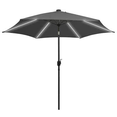 Image of Garden Haven® 2.7m 8 Rib Aluminum Crank Garden Parasol with 14 LED Solar Strip Lights, Showerproof 180G Polyester Charcoal Grey Fabric with PA Coating & UV50+ Protection Entertain Guests Al Fresco