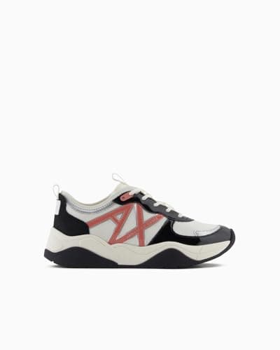 Image of Armani Exchange Women's Cher, Side Logo, Colour Contrasts Trainers, Black + Petal, 40 EU, Black Petal, 8 UK