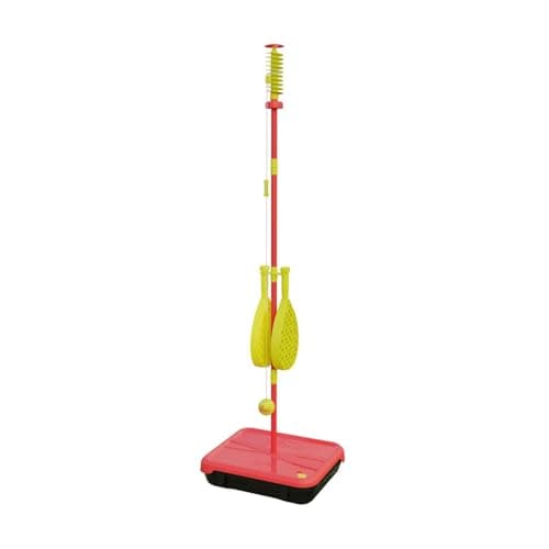 Image of Classic All Surface Swingball Set, Real Tennis Ball, Championship Bats, All Surface Base with Integrated Carry Case for Transportation, For ages 6+ to Adult, Classic Outdoor Games, Red and Yellow