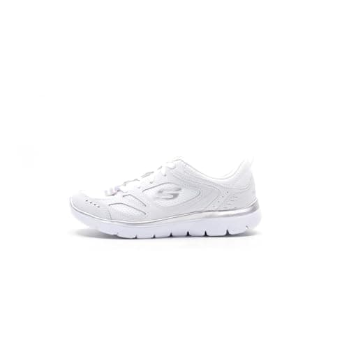 Image of Skechers Women's Summits Suited Trainers, White Leather/ Mesh/ Duraleather/ Silver Trim, 3 UK