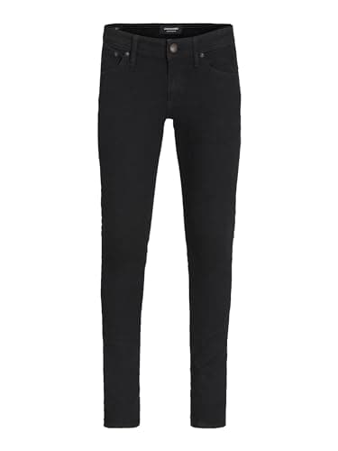 Image of JACK & JONES Men’s Skinny Jeans, Black Denim Slim Fit Trousers, Casual Stretch Jeans for Men UK, Size - Waist 30, Inside Leg 30