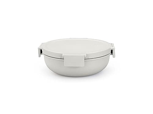 Image of Brabantia - Make & Take Salad Bowl 1.3L - Removable Tray for Toppings & Dressing - Airtight Closure - Leakproof - Secure Click Closing - Suitable for Freezer - Dishwasher & Microwave Safe - Light Grey