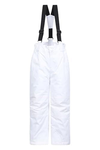 Image of Mountain Warehouse Honey Kids Snow Pants - Snowproof Childrens Trousers, Water Resistant Rain Pants with Zipped Pockets - for Sports, Skiing Holidays, Snowboarding White Kids Size 3-4 Years