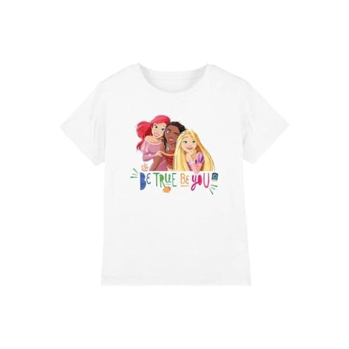 Image of Disney Princess Be True, Be You Ariel, Moana, and Rapunzel Girls T Shirt, White, 9-10 Years