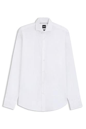Image of BOSS Mens H-JOE-spread-C1-222 Regular-fit Stretch-Twill Formal Business Shirt White