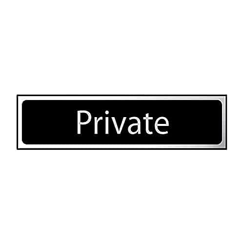 Image of CenturionPrivate Sign - Self-Adhesive PVC - Black and Chrome Effect - 200mm x 50mm