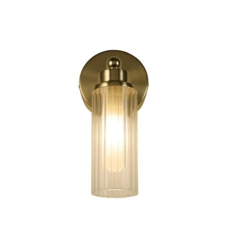 Image of Britalia Satin Brass Ribbed Glass Bathroom Vintage Single Lamp Wall Light - 22cm Length - 1 x G9 Capsule Light Bulb Required (Not Included) | Suitable for Smart or LED Lamps