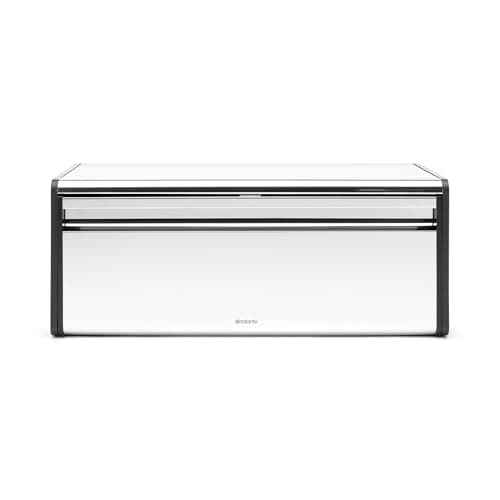 Image of Brabantia Fall Front Bread Bin – Large Countertop Storage Box for Bread, Bagels, Rolls – Space-Saving Design with Flat Top – Brilliant Steel