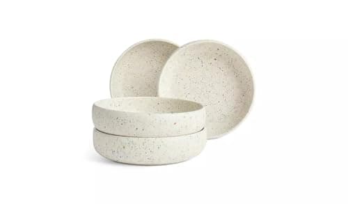 Image of JAYOGLA Reactive Speckle Stoneware Pasta Bowl Set, 4-Piece, Cream with Speckled Design