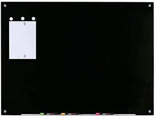 Image of Audio-Visual Direct Magnetic Black Glass Dry-Erase Board Set - 80 x 110 cm - Includes Board, 2 Magnets, and Aluminium Marker Tray