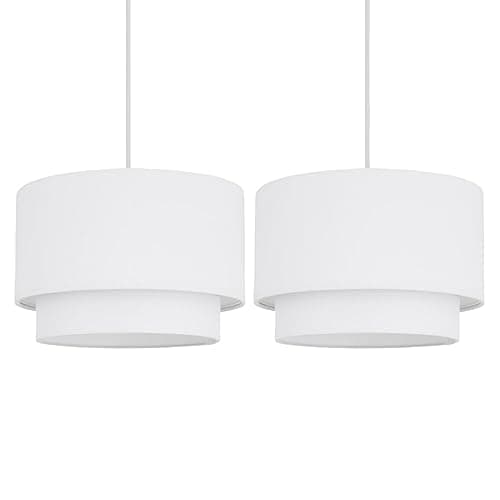 Image of Pair of Easy Fit Light Shades White 2 Tier Modern Ceiling Pendant Shades