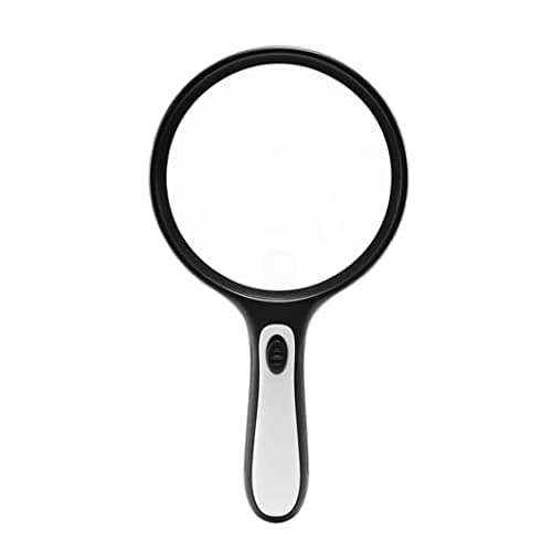 Image of QPZK 30X Handheld Magnifying Glass with 4 LED Light, Illuminated Lighted Magnifier,145mm Large Reading Magnifier for Macular Degeneration, Seniors Reading, Soldering, Ins Black