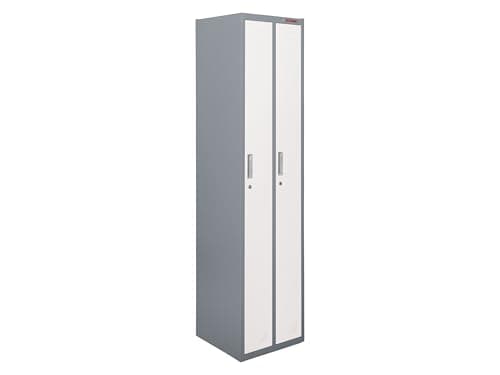 Image of The Workplace Depot Twin Metal Locker, Heavy Duty Steel Twin Compartment Locker with Hanging Rails and Key Lock Doors (Grey)