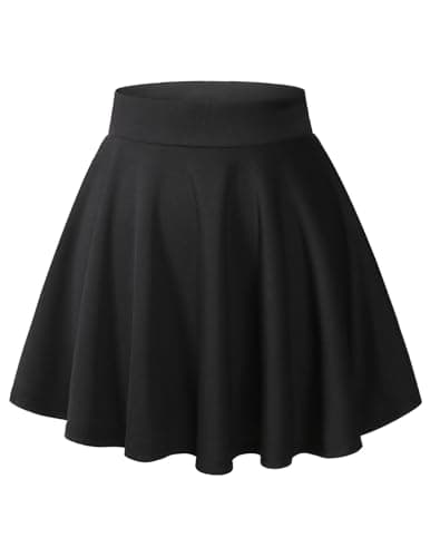 Image of DRESSTELLS Black Mini Skirt Stretchy Versatile Flowy High Waist Basic A-Line Casual Flared School Skater Skirts Black XL