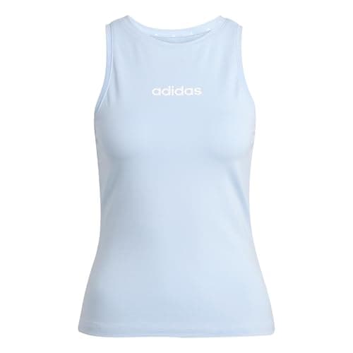 Image of adidas Women's Essentials Linear Slim Cotton Tank, Glow Blue/White, M
