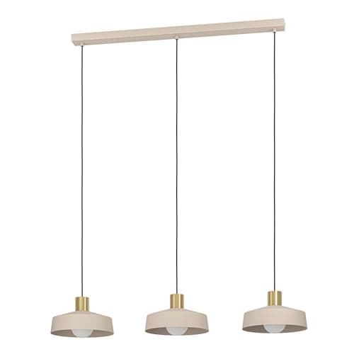 Image of Eglo Pendant Lighting Valdiola, 3 lamp Ceiling Light Fitting, Hanging for Dining and Living Room Made of Metal in Sand Colour Brushed Brass Finish, E27 Socket