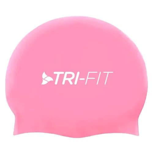 Image of TRI-FIT Silicone Swimming Cap For Open Water | Hypoallergenic & Waterproof | Wrinkle-Free Fit | High Stretch Material For Reduced Drag | For Men & Women (Pink)