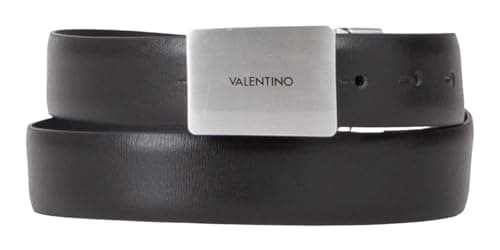Image of Valentino Leather Litech Plaque Buckle Belt W115 Nero/Blu black dark blue cut-to-size reversible