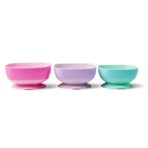 Image of Nuby Toddler Suction Bowls - Baby Weaning Bowls with Easy Release Tab | Stackable Bowls | Baby Weaning Bowls | Pack of 3 (Girl)