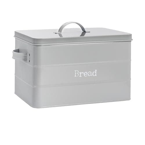 Image of Harbour Housewares Metal Bread Bin - Grey - Vintage Retro Bread Tin Canister Storage Jar Kitchen Caddy Food Storage Box Container with Tight Fit Lid for Kitchen Organisation & Home Décor