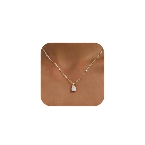 Image of Aribliseza Women's Gold Necklace, 14 Carat Gold-Plated Necklace with Sparkling Teardrop Diamond Pendant, New Fashionable and Exquisite Necklace (2026), Women's Jewellery, Fashionable Jewellery Gift