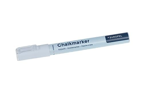 Image of EUROPEL Liquid Chalk Marker White 3 mm, Reversible Tip Round and Chisel, Erasable Chalk Pen for Blackboard Glass Window Menu Boards, Restaurant Cafe Office Sign Writing