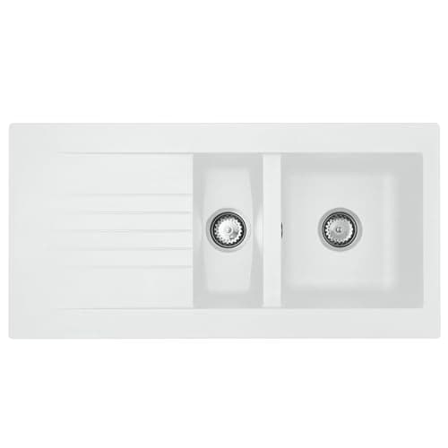 Image of Liquida KAV150WH 1.5 Bowl Composite Reversible White Kitchen Sink and Waste Kit