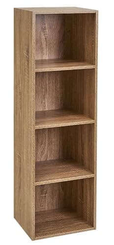 Image of Homme Concept 4 Cube Storage Unit – Tall Narrow Oak Bookcase, Freestanding Wooden Shelving Organizer for Living Room, Kids Room, or Home Office