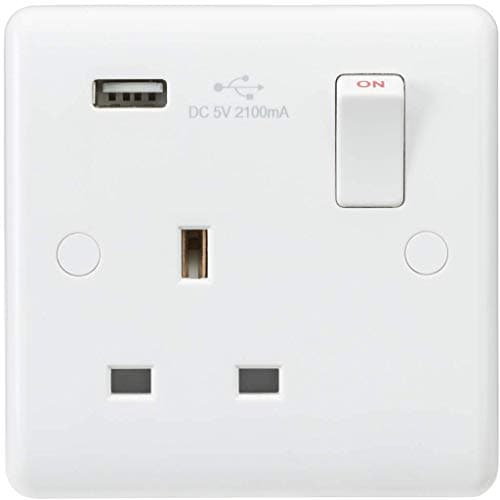 Image of Knightsbridge CU9903 Curved Edge 13 A 1 Gang Switched Socket with USB Charger, White