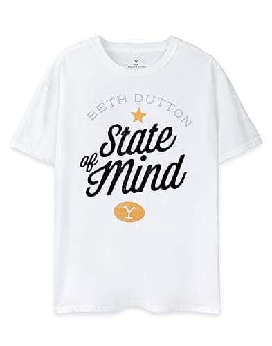 Image of Yellowstone Womens T-Shirt | Adults Short Sleeve Dutton Ranch White Top | Beth Dutton State of Mind Oversized Short-Sleeve Graphic Tee for Ladies | Lightweight Western Fashion Crewneck Gift for Her