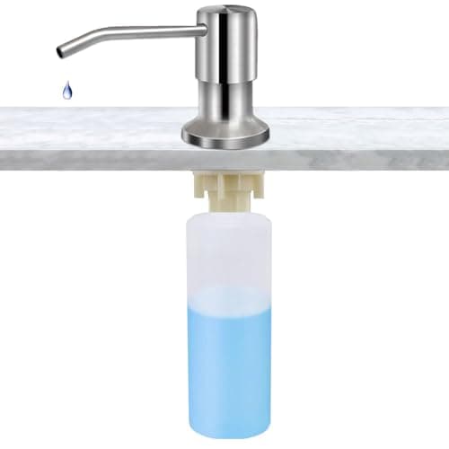 Image of Built-in Soap Dispenser - Kitchen Sink Pump, 350ml Bottle, Manual Pressure Dish Dispenser, Stainless Steel Refillable Liquid Container | Accessory