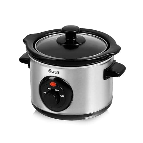 Image of Swan SF17010N 1.5 Litre Slow Cooker with 3 Heat Settings, Glass Lid, 120W, Stainless Steel