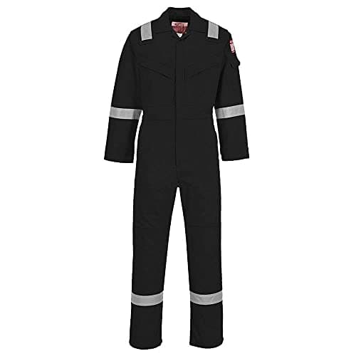 Image of Portwest Flame Resistant Light Weight Anti-Static Coverall 280g, Size: L, Colour: Black, FR28BKRL