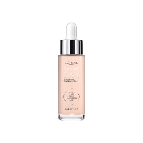 Image of L’Oréal Paris L'Oreal True Match Tinted Serum Foundation, 1% Hyaluronic Acid, Hydrating Formula, Replumps Skin in 1 Hour for a Natural Glowing Finish, 30 ml, Shade 0.5-2 Very Light