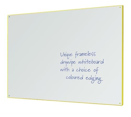 Image of Frameless Dry-Wipe White Board, 900 x 1200 mm, Double-Sided Surface, Feint Grid on Reverse, Yellow Contour Coloured Edge - Ideal for School, Office, Message
