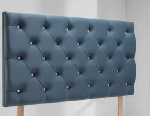 Image of mm08enn Luxury Chesterfield diamante headboard in soft plush fabric in 30" Height (Steel, 3ft single)