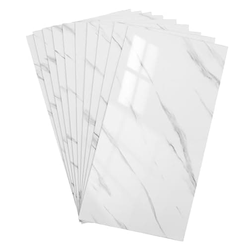 Image of Cabilock 10-Pack Marble Peel and Stick Wall Tiles – 30x60cm Thickened Self-Adhesive Splashback Panels, Waterproof Jazz White Tile Effect for Kitchen, Bathroom & Shower, Large Format DIY Wall Decor