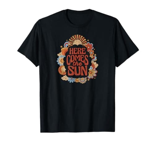 Image of The Beatles - Here Comes The Sun Retro Vintage Flowers T-Shirt