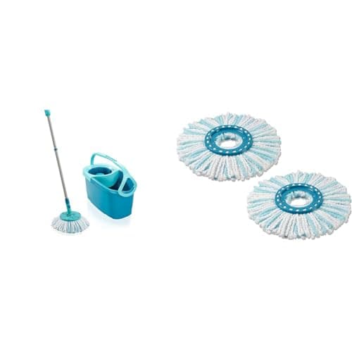 Image of Leifheit Clean Twist Disc Mop Ergo Mop and Bucket, Floor Mop with Moisture-Controlled Spin Mop & Replacement Mop Head Clean Twist Disc Mop x 2 Pack, 2 Fibre System