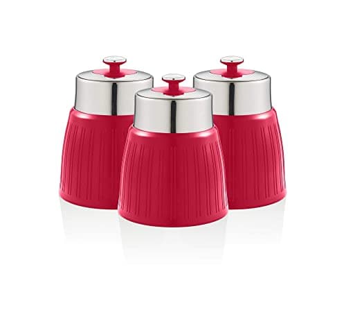 Image of Swan SWKA1024RN Retro Set of 3 Canisters, Red