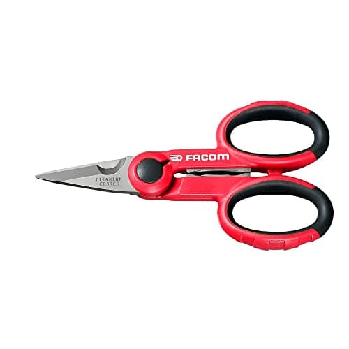 Image of FACOM Bi-Material Electrician Scissors - 841A.4, Silver, Red, Black, Sheathed Electricians