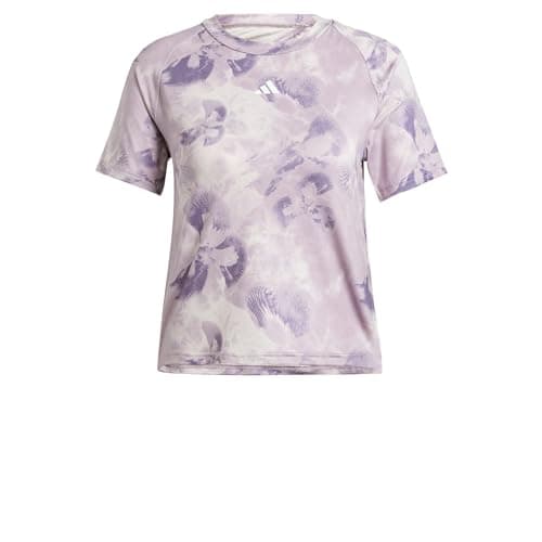 Image of adidas Women's Train Essentials AOP Flower Tie-Dye Tee, Putty Mauve/Preloved Fig, XL