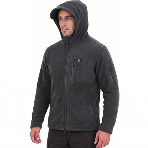 Image of Iron Mountain Men's Technical Fleece Zip Hoodie with Multiple Pockets Warm Durable Heavy-Duty Wind Resistant Anti-Pill Thermal Hooded Sweatshirt for Men Outdoor Winter Casual Wear (Charcoal Marl, XL)
