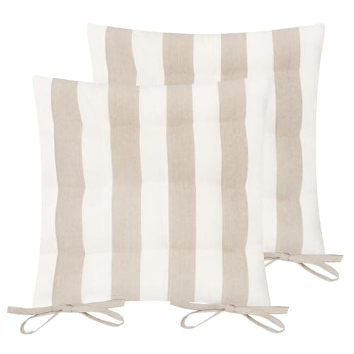 Image of Yard furn. Hayle 2 Pack Striped Cotton Seat Pad Cushion – Reversible Design, Indoor and Outdoor (Natural – 40x40cm)