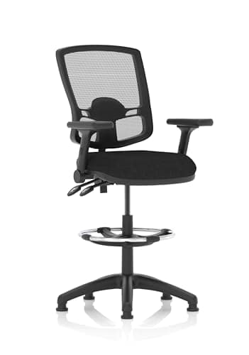 Image of Dynamic Eclipse Plus II Lever Task Operator Chair Deluxe Mesh Back With High Rise Draughtsman Kit With Height Adjustable And Folding Arms Black