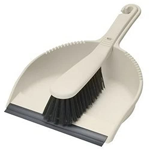Image of Addis Dustpan And Brush Set In Linen. Stiff, Dirt-trapping Bristles And a Rubber Lip Feature.