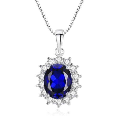 Image of Princess Diana Kate Middleton Natural Sapphire Necklace for Women with Lab Created Gemstone, Pendant Necklace for Women with Birthstone, Engagement Anniversary Birthday Women's Gift (Silver Sapphire)