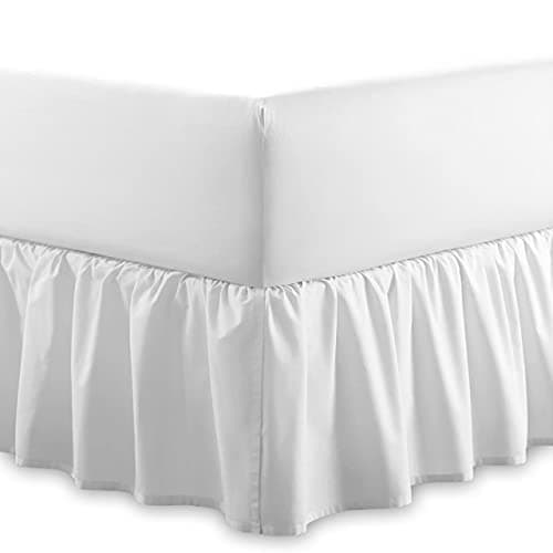 Image of Plain 100% Egyptian Cotton Fitted Valance Sheet | Easy Care 16" / 40cm Extra Deep Frilled Valance Fitted Bed Sheet - Machine Washable - Single Double King Size (White, Double)